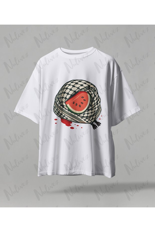 Palestine Design Oversize Unisex T-Shirt with Kefiye Pattern Streetwear Print