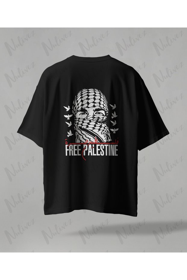 Palestine Design Oversize Unisex T-Shirt with Kefiye Pattern Streetwear Print