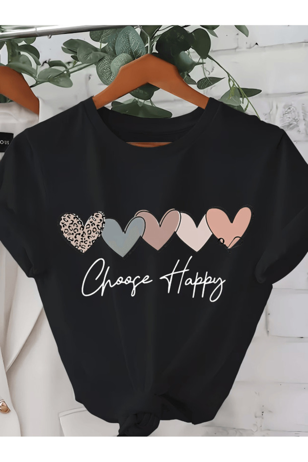 Choose happy heart detail printed premium oversize t-shirt