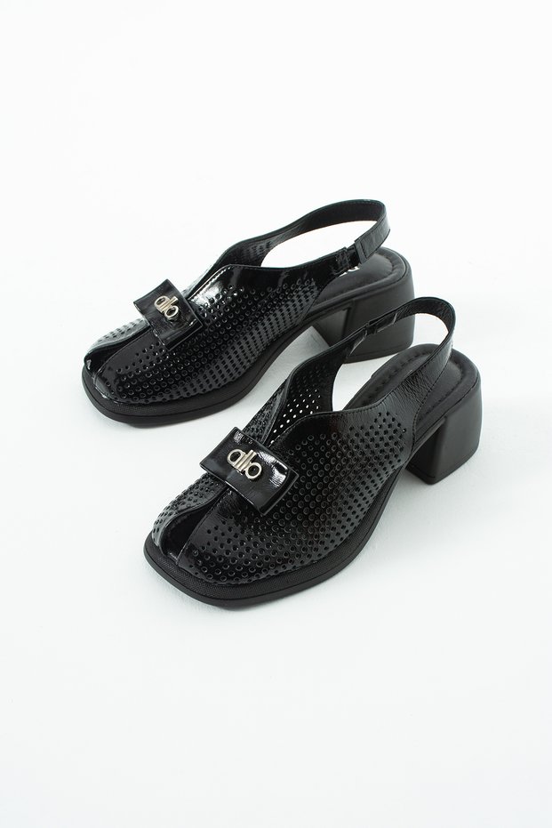 Allone Genuine Leather Women's Black Daily Comfortable Heeled Sandals