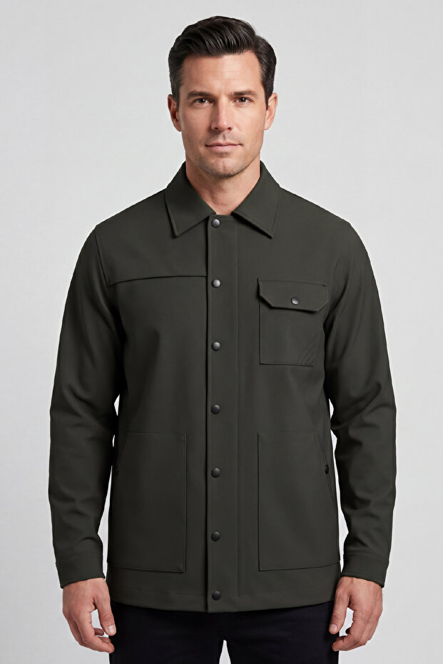 سترة رجالية من Metropole Modern Regular Fit مقاومة للماء باللون الكاكي M601-R0501-02