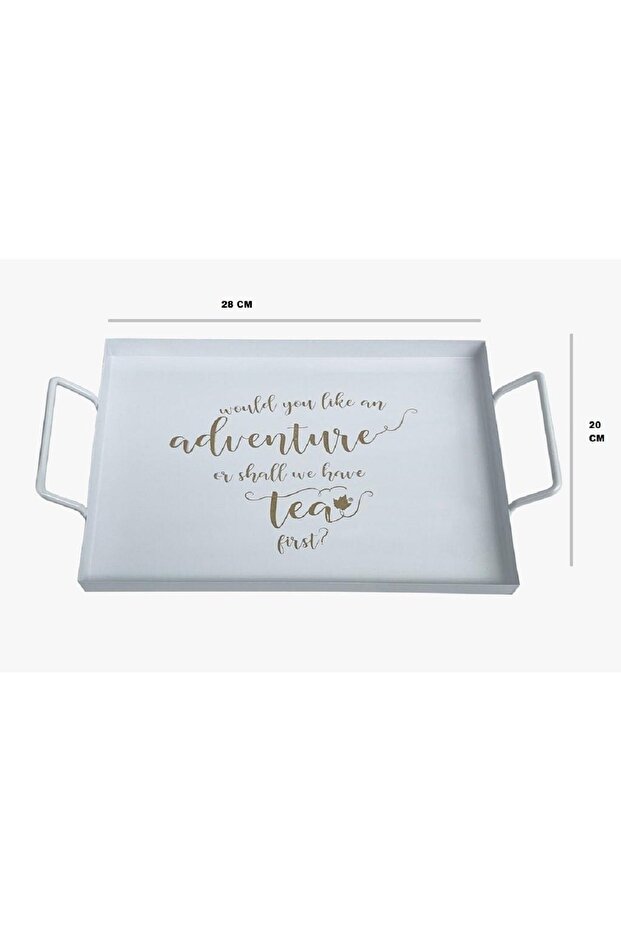 Metal Rectangular Printed Tray.28 cm White - 2