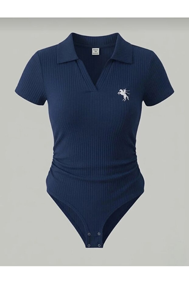 Polo Collar Ribbed Lycra Premium Bodysuit