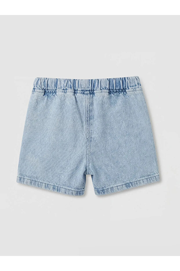 Blue Elastic Waist Embroidered Girl's Jean Shorts