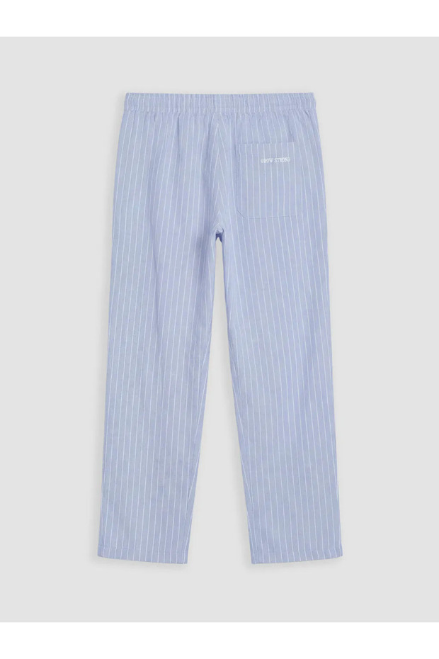 Blue Comfortable Fit Linen Look Men's Trousers
