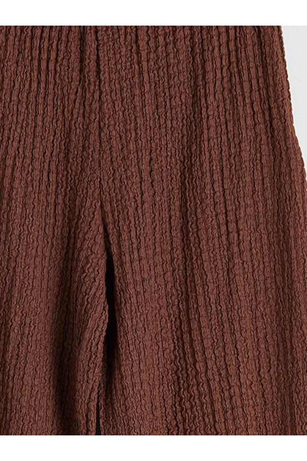 Brown Textured Wide-Legged Girls' Trousers