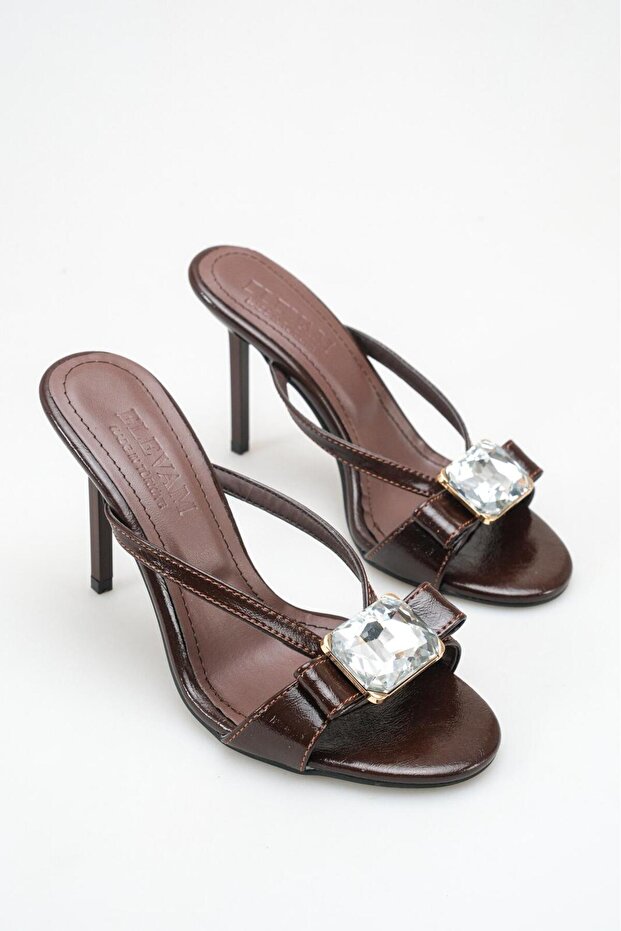 Women's Stone Detailed Thin Heeled Summer Shoes Slipper