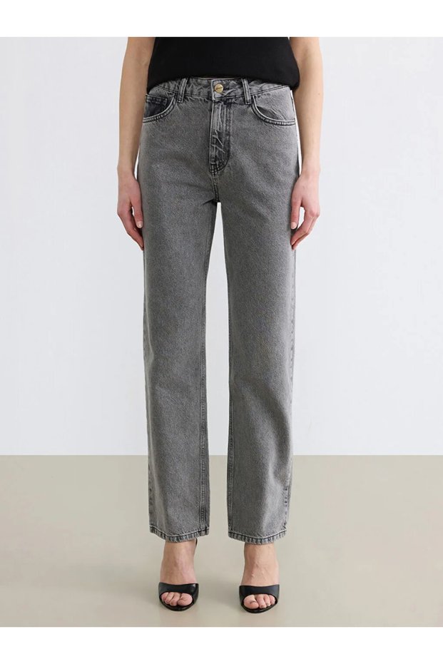 Gray Straight Fit Women's Jean Trousers