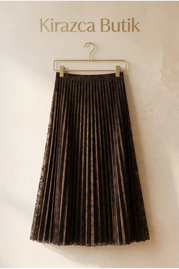 Women's Stylish Pleated Skirt – Lace Embroidered Lined Skirt