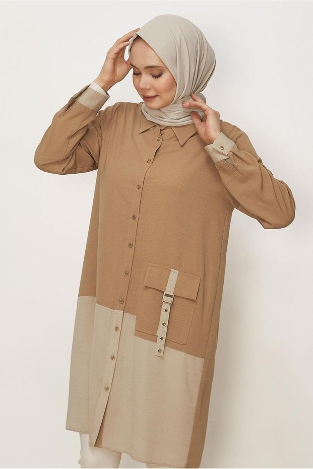 Linen Effect Tunic with Pocket Detail 45518