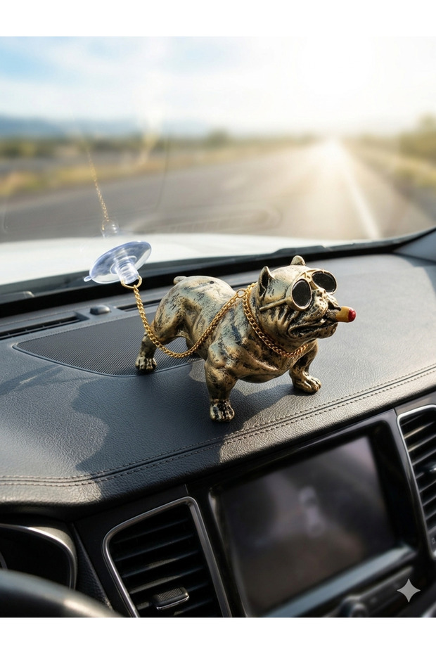 Pitbull Figurine Dog Polyester Car Interior Ornament Decorative Figurine Dog with Chain 1 Piece