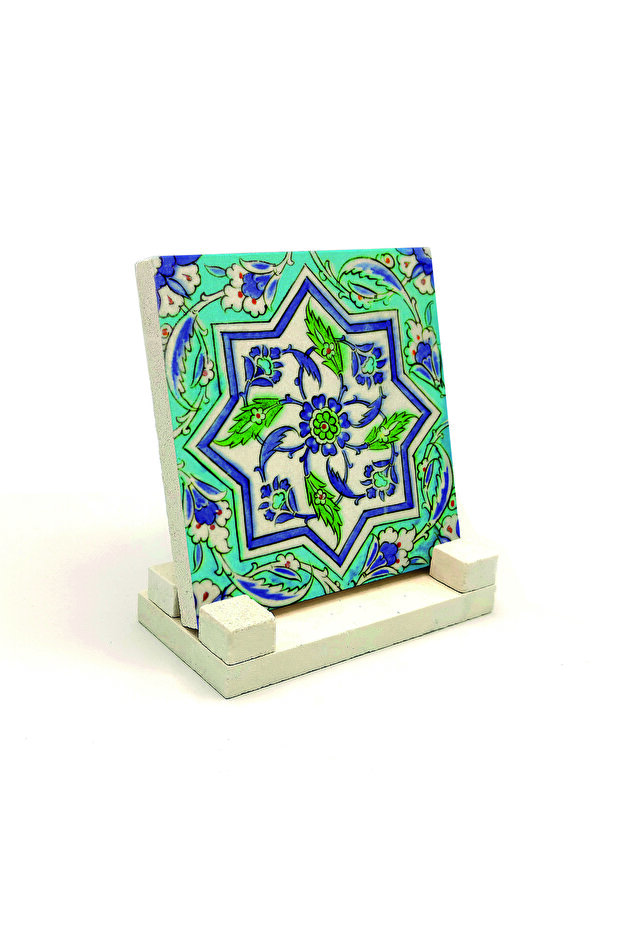 غطاء طاولة حجري مطبوع بنقوش خزف قصر توبكابي 10x10 1G-Çini3