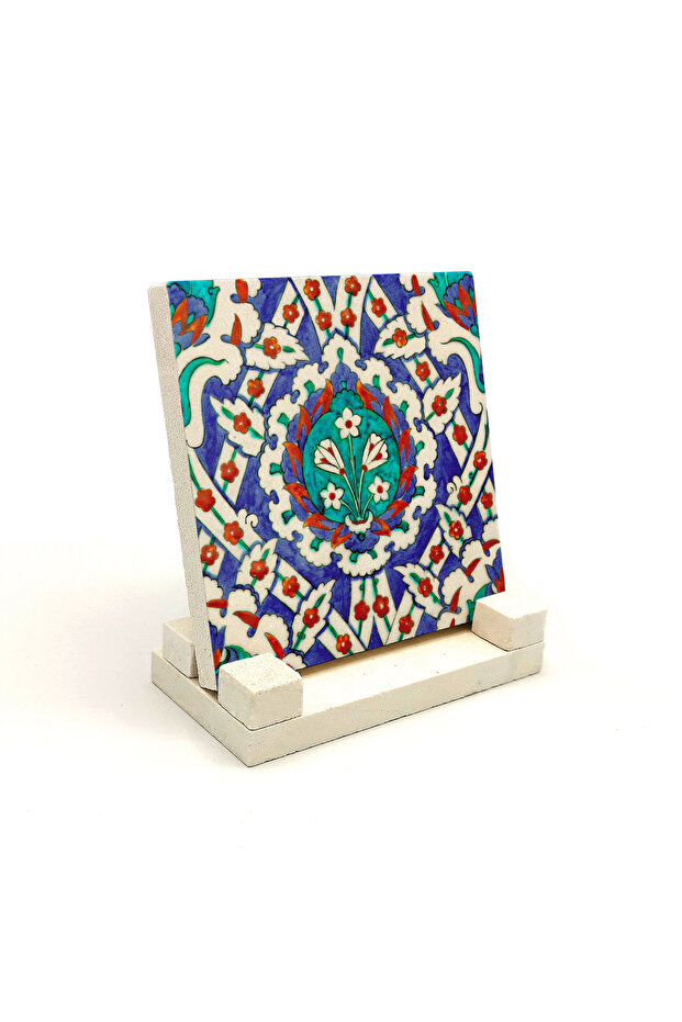 سطح طاولة حجري مطبوع بنمط بلاط إيزنيك العثماني 10x10 1G-Çini5