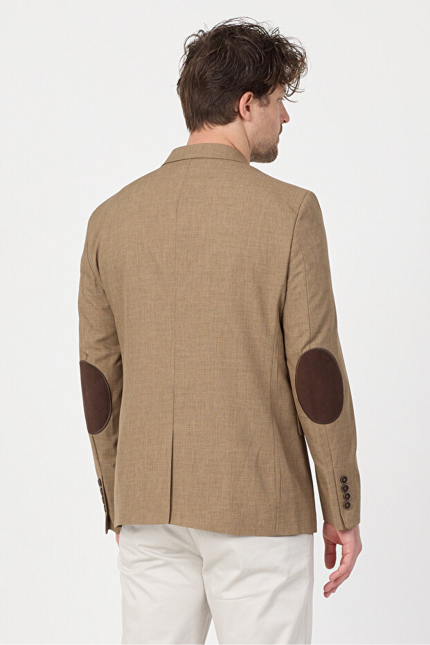 Drs Pieros Men's Mustard Cotton Blend Slim Fit Four-Season Blazer Jacket with Suede Elbows