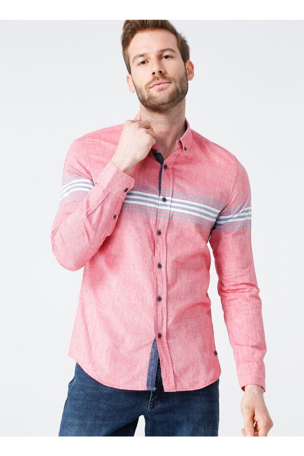 Men's Grady Woven U.Sleeve Shirt Red Striped 212 LCM241005