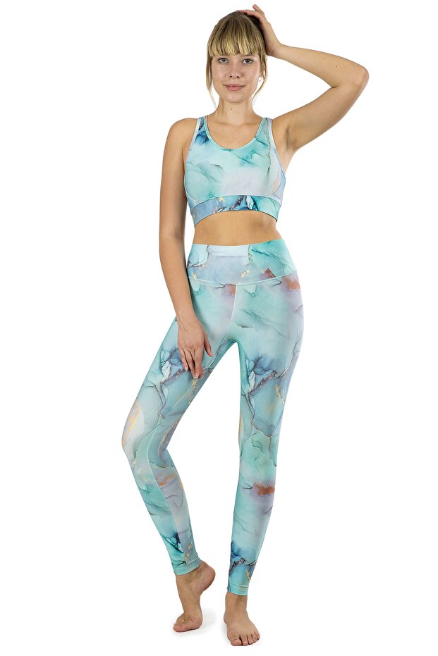 High Waist Digital Print Bottom Top Tights and Bustier Set C-1112