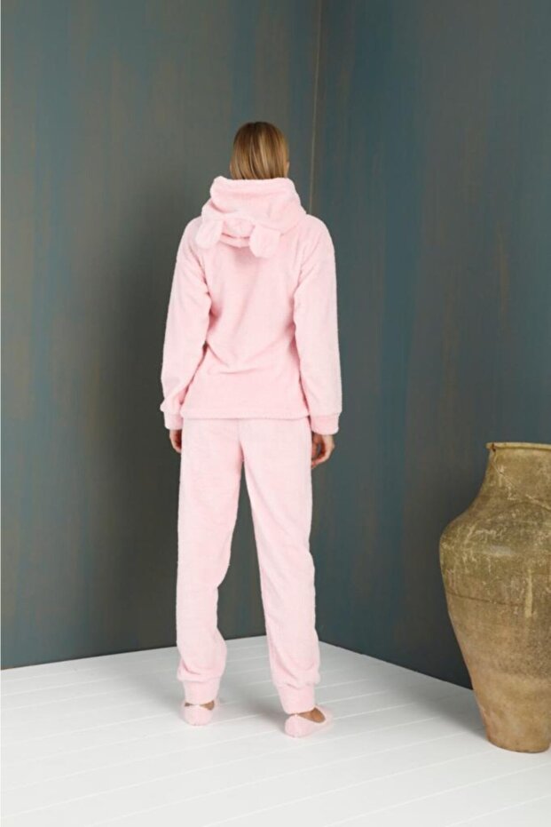 Wellsoft Peluş Kapşonlu Meow Pijama Takımı - 3