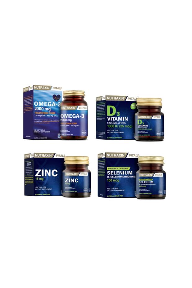 Omega 3 Fish Oil 2000 Mg 60 Capsules+Selenium 100 Tablets+D3 Vitamin 120 Tablets+Zinc 100 Tablets