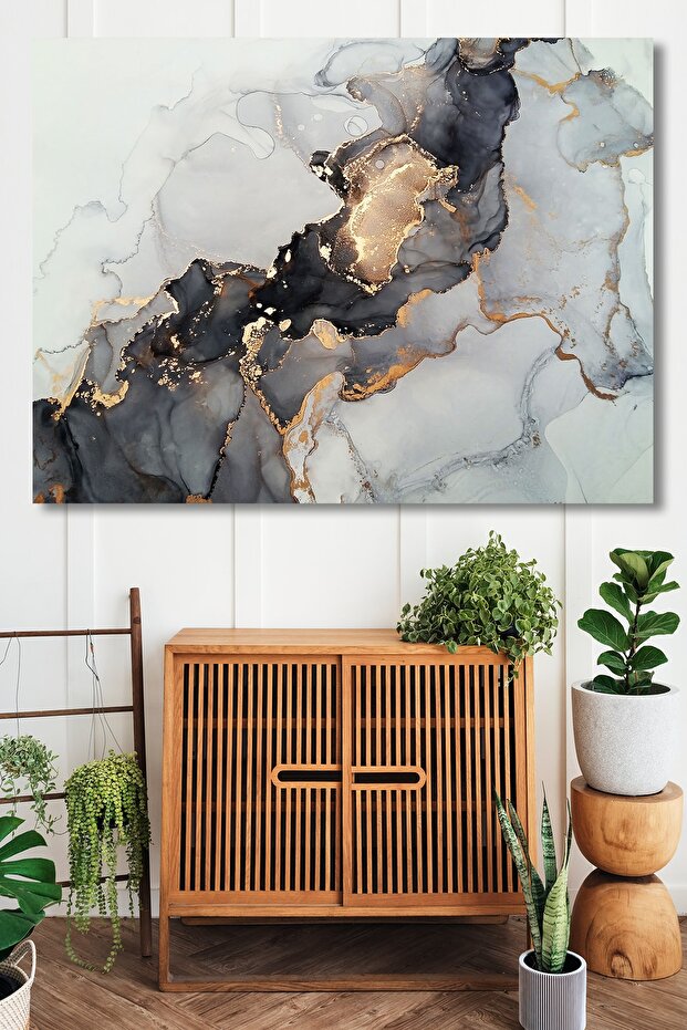 Simli Mermer Görünümlü Kanvas Tablo - 1