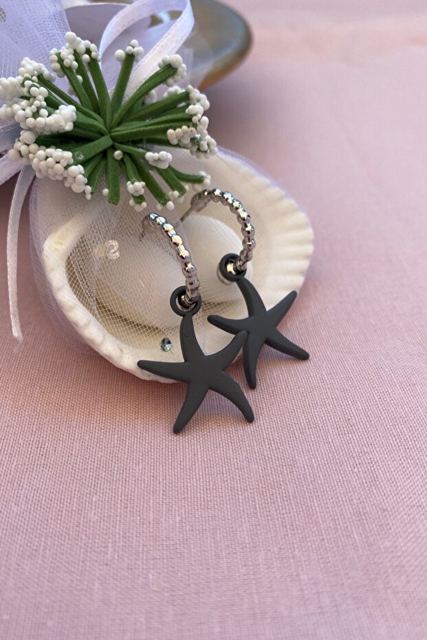 Matte Gray Color Antiallergic Star Earrings