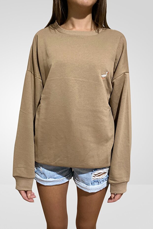Vizon Nakışlı Basic Örme Sweatshirt