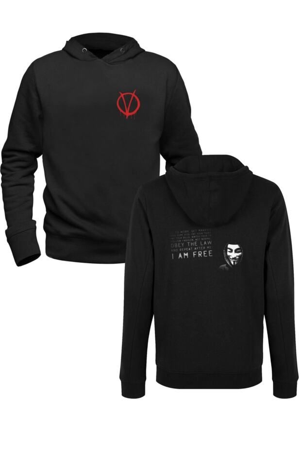 سويت شيرت مطبوع للأطفال باللون الأسود من الأمام والخلف مع تصميم مطبوع رقمي مصور من V For Vendetta
