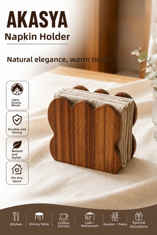 Acacia Wood Napkin Holder | Decorative Stylish Napkin Holder