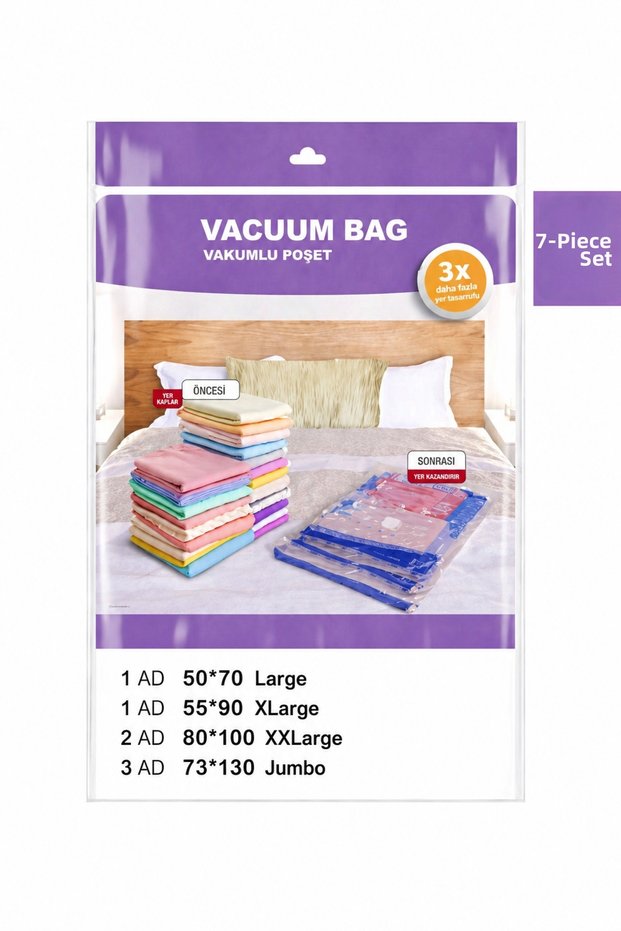 Vacuum Storage Bag Set of 7 – Vacuum Bag Set Large Xlarge XXL Jmbo Size – Space-Saving Storage