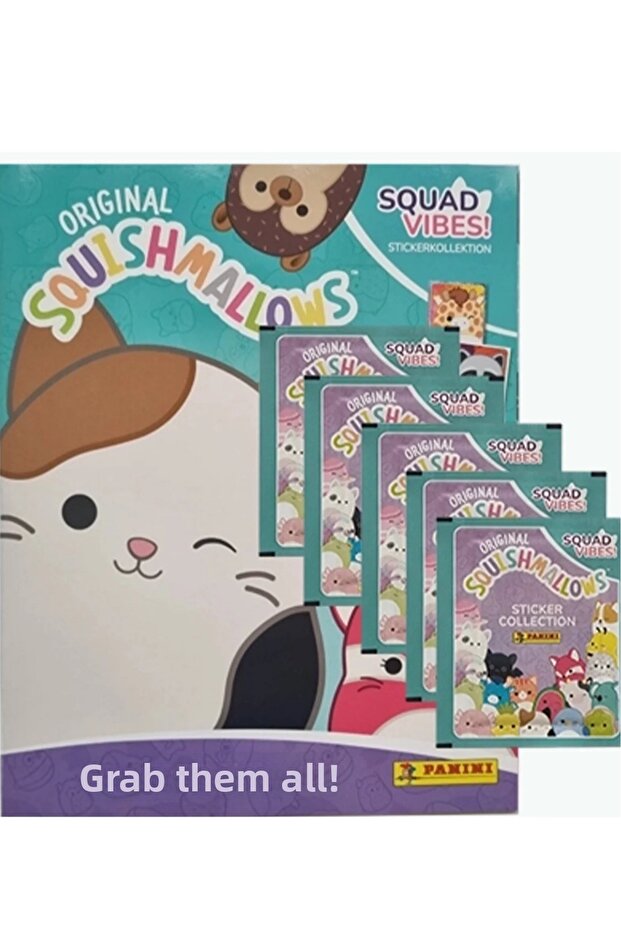 Official Squishmallows by Panini Sticker Album + 5 Packs (25 Stickers) Sticker Collection
