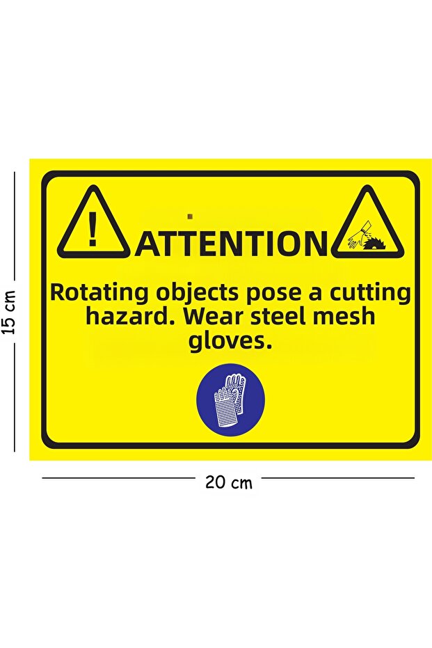 Metal Caution Rotating Objects Cutting Hazard Wear Steel Mesh Gloves 15X20 cm Warning Work Safety