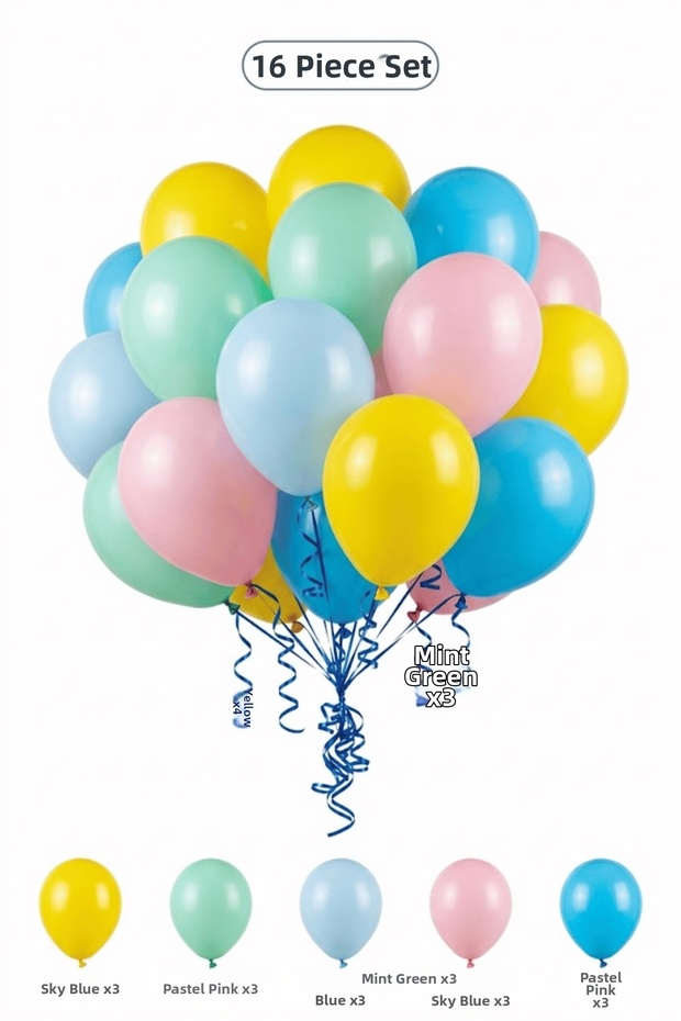 Pastel Rainbow Themed Balloon Set Yellow Macaron Blue 16 Pieces Girls Birthday Party Decoration