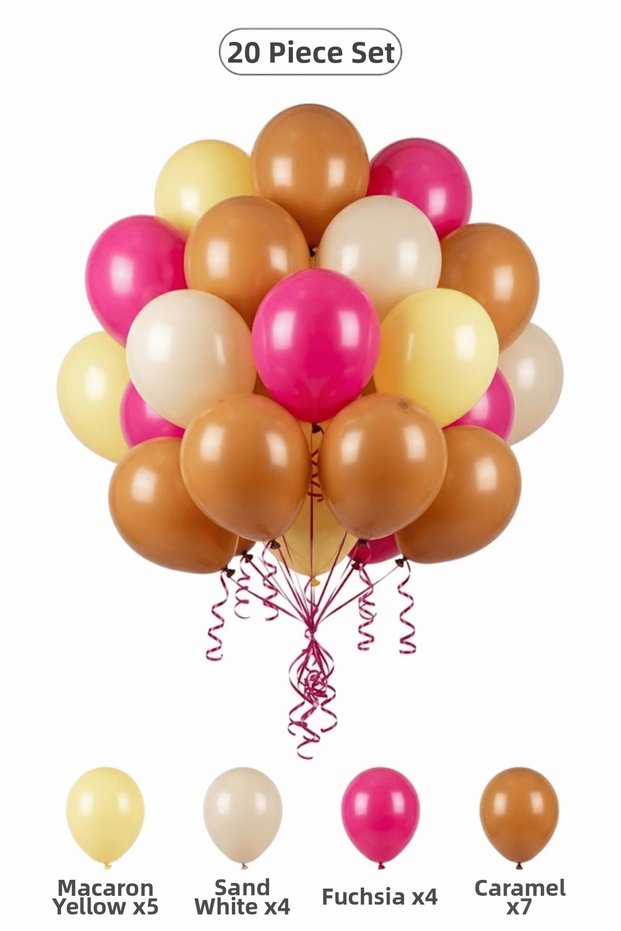 Magnolia Themed Balloon Set Caramel Sand White 20 Pieces Girls Birthday Party Decoration