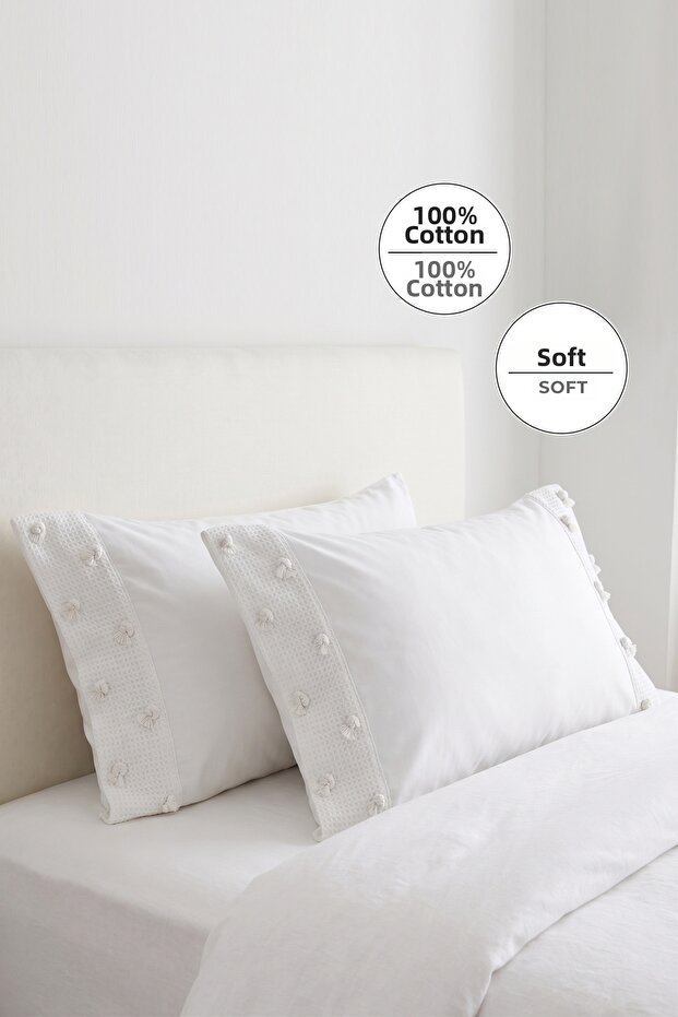 100% Cotton Pillowcase Set of 2 Soft 50X70 cm Decorative Cream