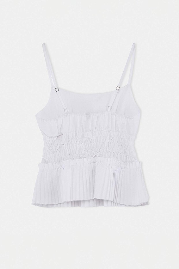 Beyaz Pilise ve Gipe Detaylı Dokuma Bluz TWOSS26BZ00687 - 4
