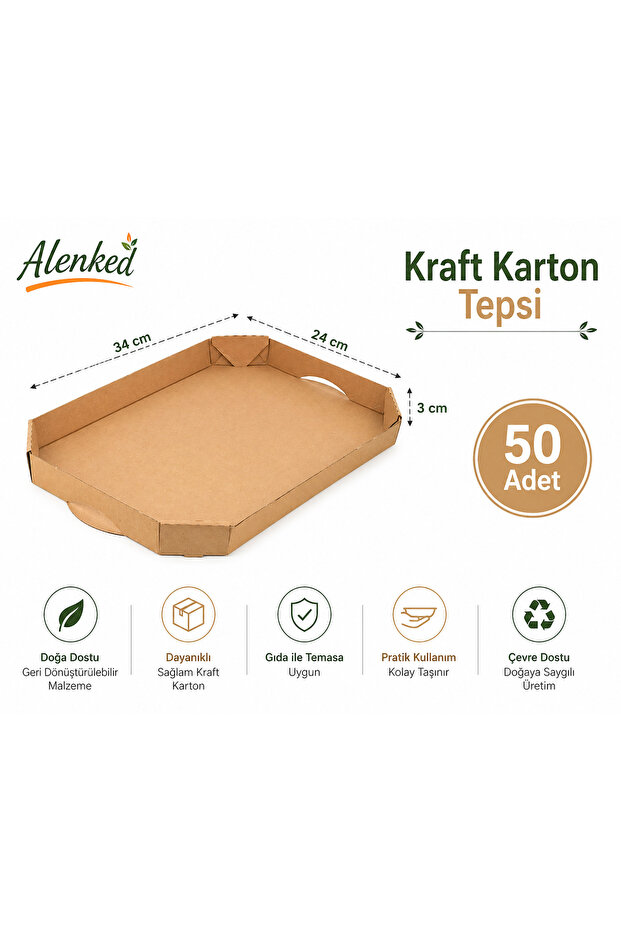 Self Service Catering Kraft Cardboard Tray 34X24X3 cm 50 Pieces