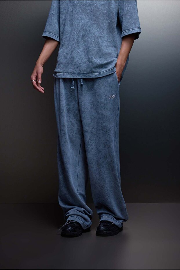 Men's Gray Basic Washed Effect Baggy Tracksuit - 1