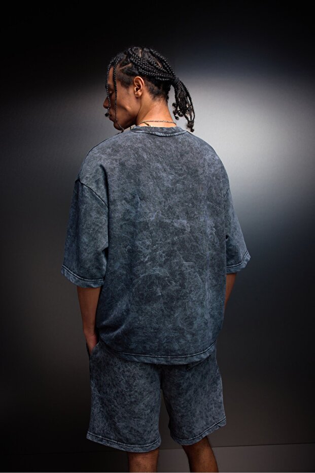 Men's Anthracite Oversized Wash Effect Basic Tshirt - 4