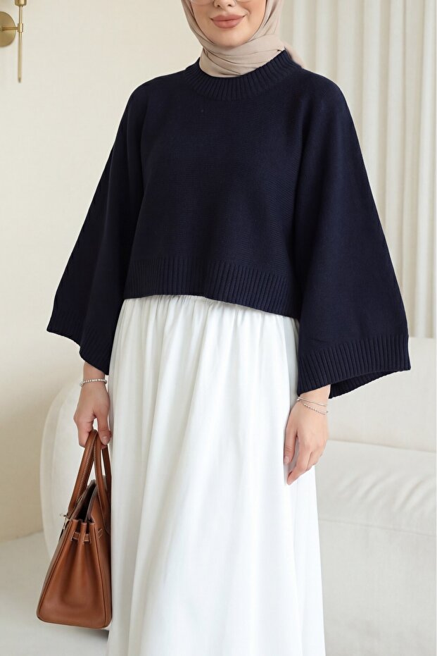Half-High Collar Batwing Sleeve Knitwear Sweater -Laci