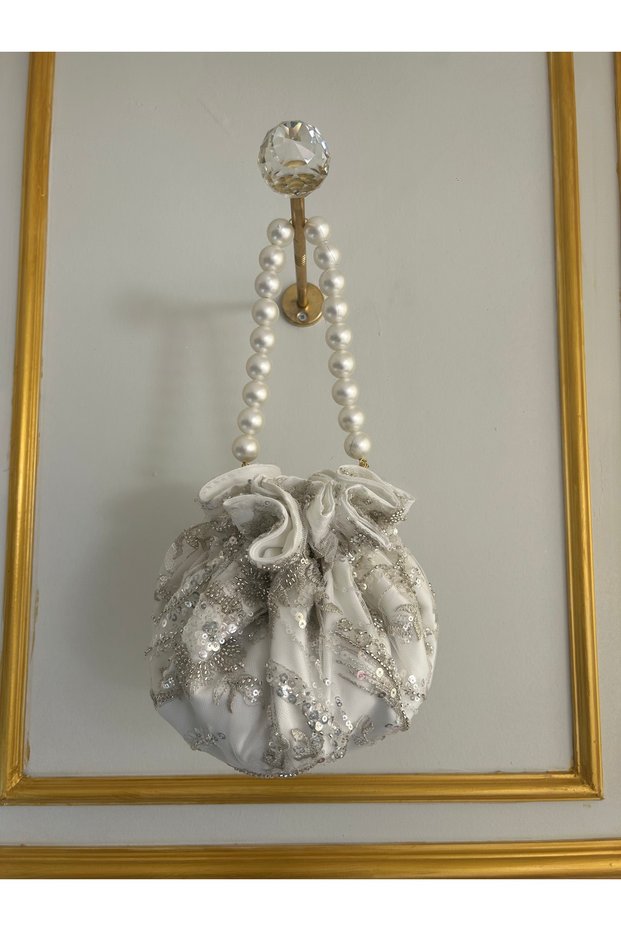 Eterna white lace bridal bag with stones and sequins