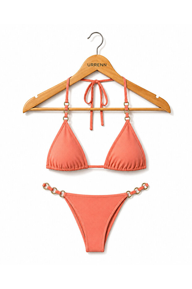 Gold Ring Detailed Triangle Bikini Set – Elvyn Gold | Black, Mint, Burgundy | Unassisted, Beach Wear