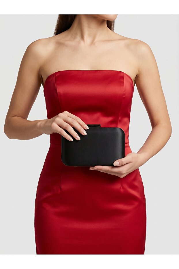 Black Color Satin Silver Case Evening Bag Evening Bag Wedding Engagement Portfolio