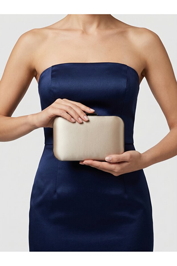 Nude Color Satin Silver Case Evening Bag Evening Bag Wedding Engagement Portfolio