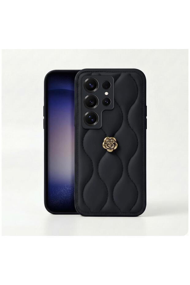 Samsung Galaxy S23 Ultra Compatible Case Zebana Camellia Leather Case Black