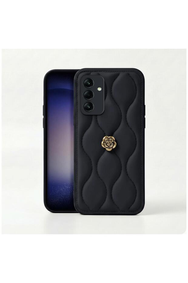 Samsung Galaxy A56 Compatible Case Zebana Camellia Leather Case Black