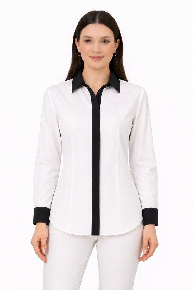 Stylish Elite Shirt with White Collar Cuff Placket Detail