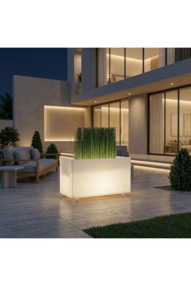 مركن زرع شكل مستطيل مع إضاءة LED مقاس كبير 68 × 39 سم بلاستيك LLDPE سعة 30 لتر