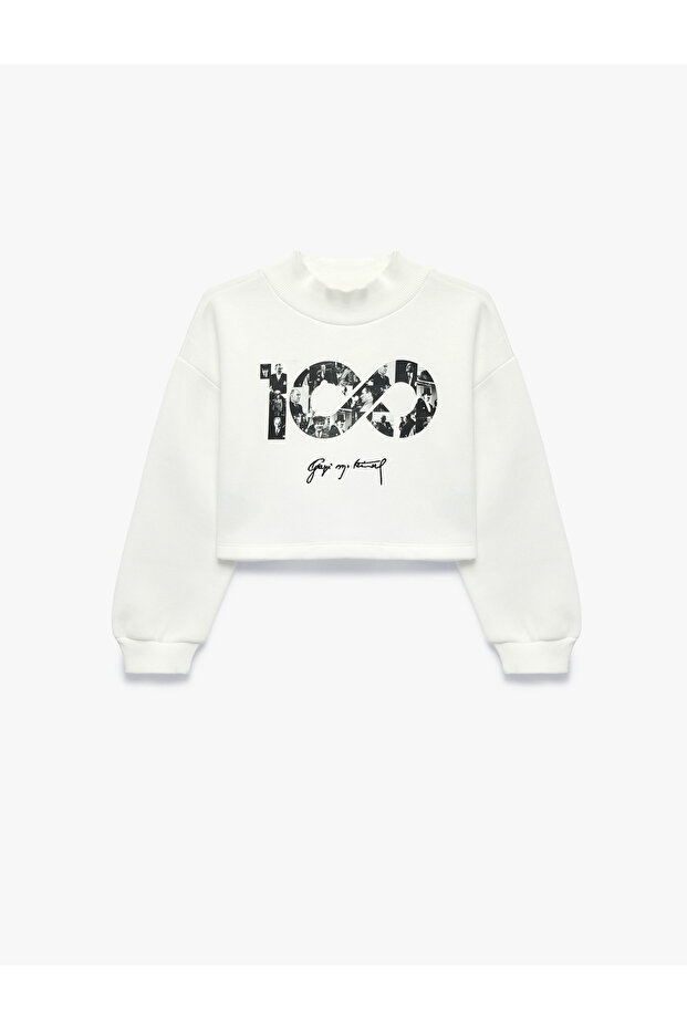 Republic Printed Crop Sweatshirt Long Sleeve Crew Neck Ribbed