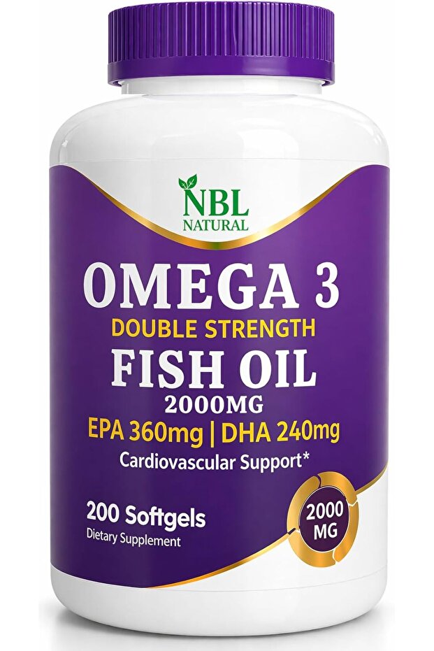 Omega 3 Fish Oil 2000 mg 360 EPA 240 DHA Double Strength, Cardiovascular 200 Softgels