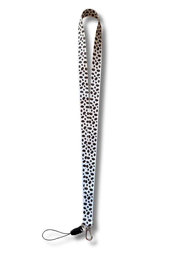Coffee Beans & Barista Patterned Neck Lanyard – Card Holder & Keychain & Phone Strap