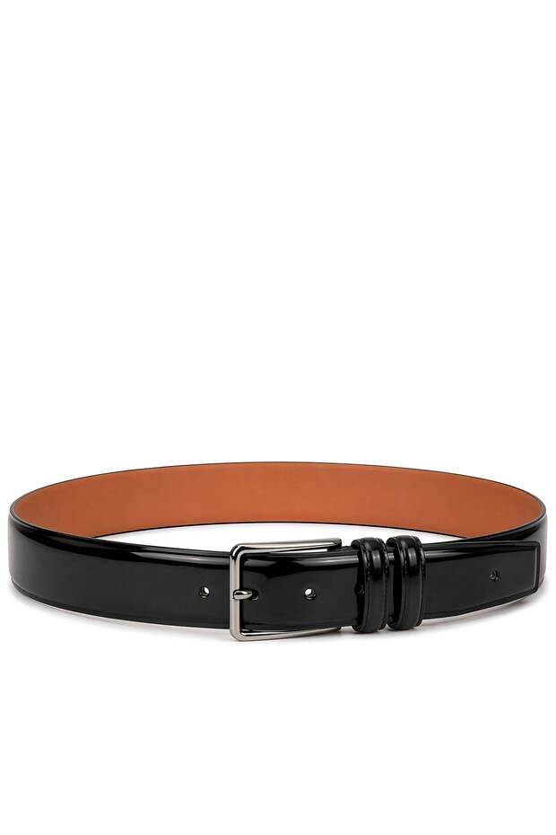 Genuine Leather Black Patent Leather 3.5 cm Men's Fabric Trouser Belt